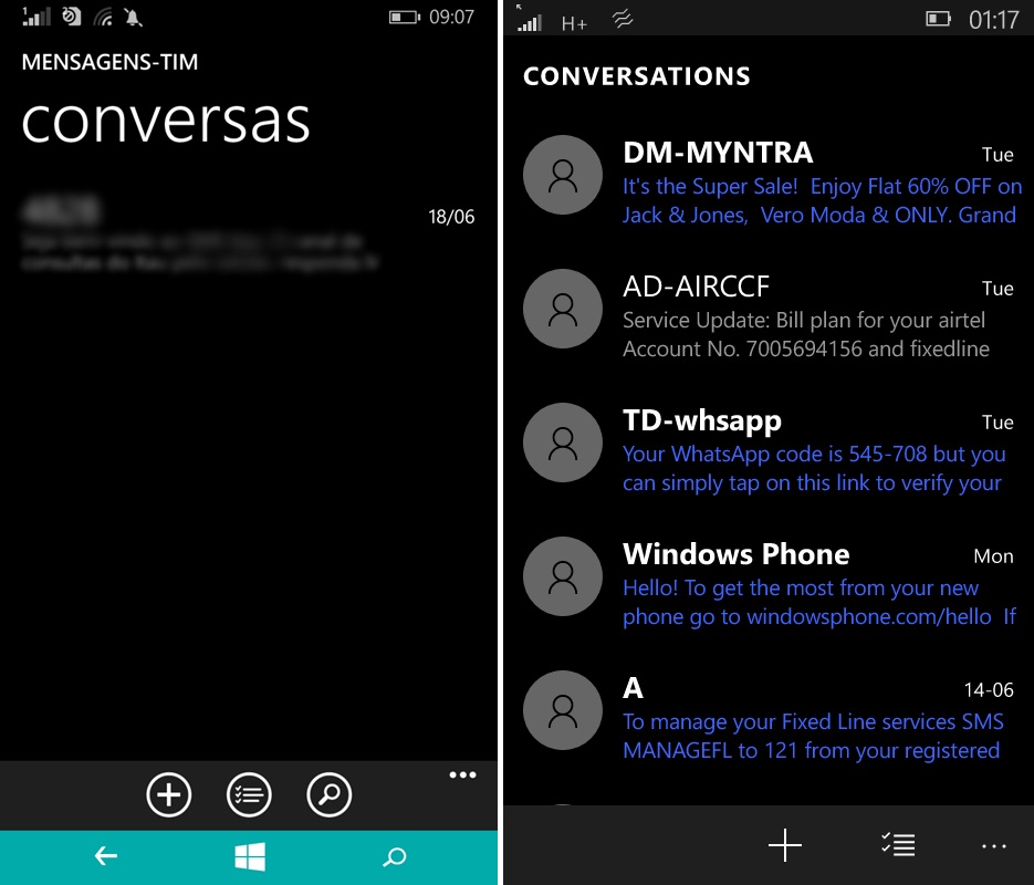 Mensagens Windows 8.1 x Windows 10