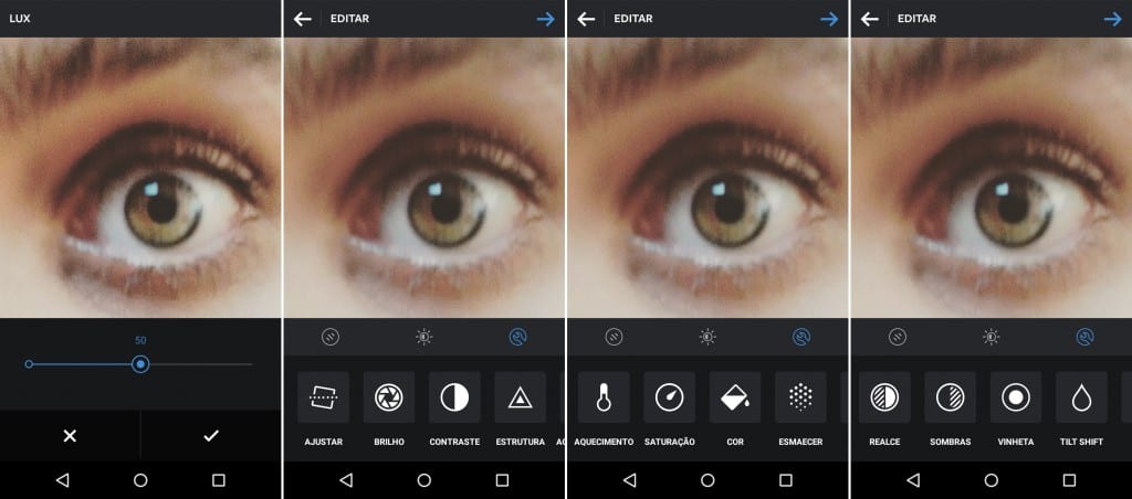 Grande leque de ferramentas de edição disponível para o app oficial para Android.