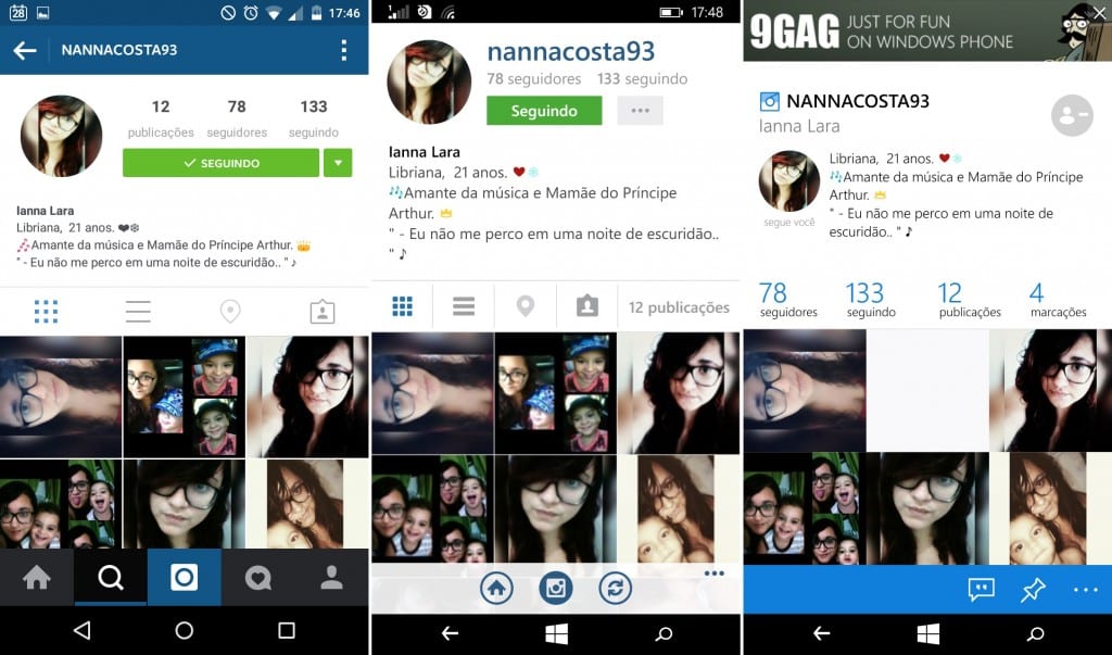 Instagram Comparação de apps