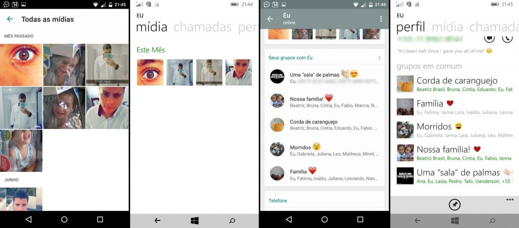 Mídias compartilhadas com o contato.