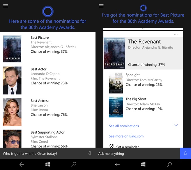 Cortana Oscar
