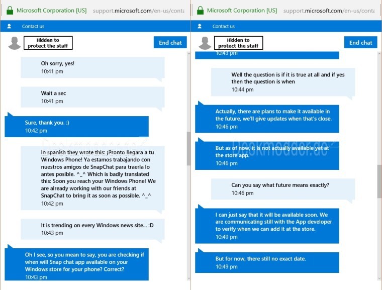 microsoft suporte Snapchat