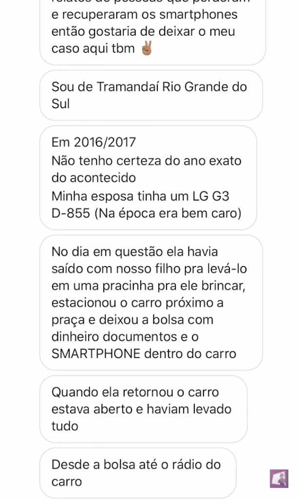 Relato do LG G3 roubado